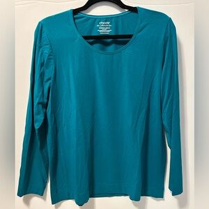 Chico's Teal Scoop Neck Long-Sleeve Top